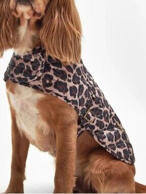 BARBOUR Boulevard Quilted Dog Coat in Dusty Pecan Jaguar Print Size Medium